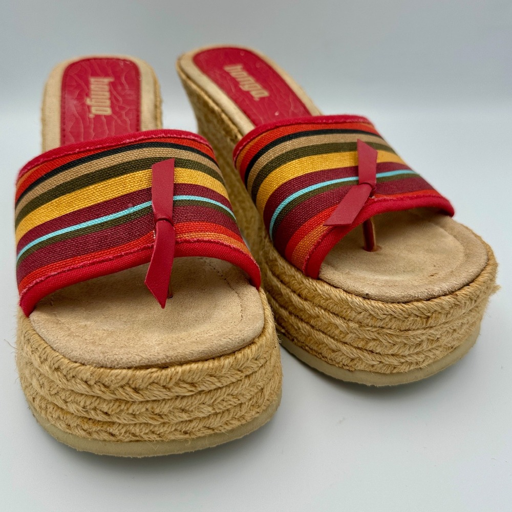 Bongo Sherri Womens Red Multi Stripe Platform Wedge Espadrille Sandals Size 7.5M